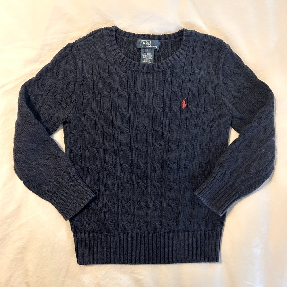 Ralph Lauren Polo Cableknit Navy Blue Crewneck Sweater Size 5